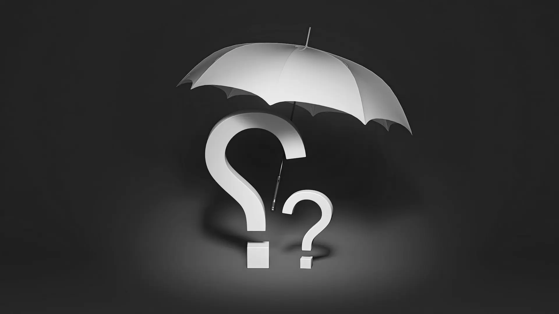 a yellow umbrella with a question mark underneath it