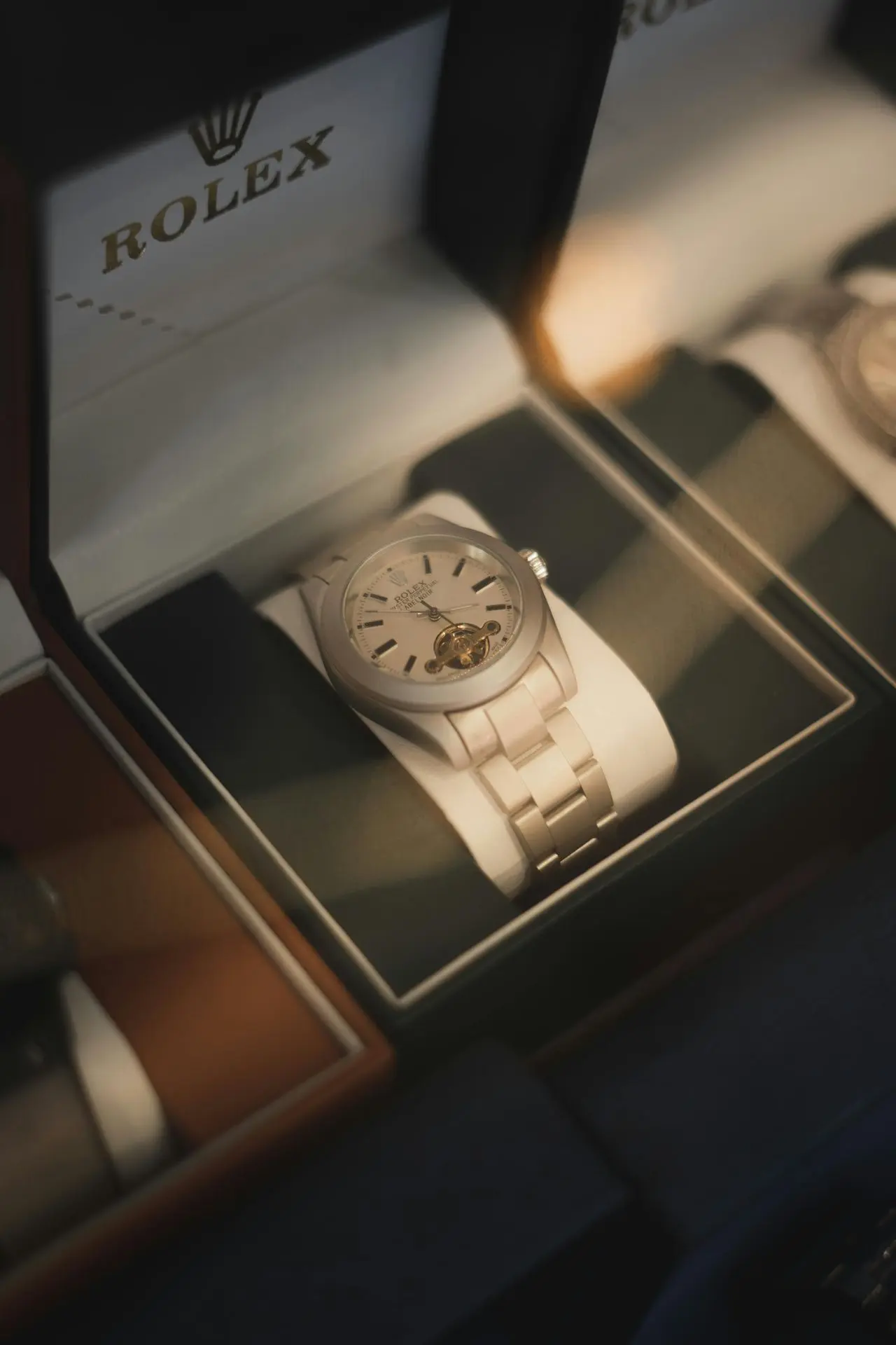 Rolex Watch Investment Luxury automatic watch displayed in a presentation box, highlighting how premium timepieces can serve as long-term investment pieces.