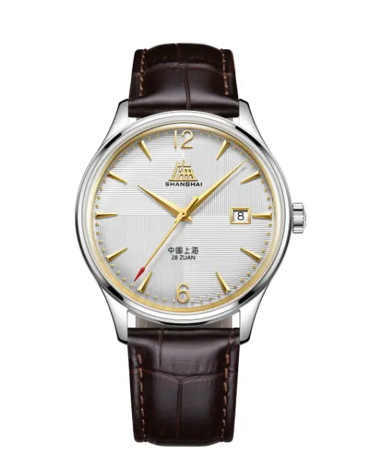 Shanghai automatic Chinese dress watch with silver dial and leather strap