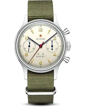 Vintage Chinese mechanical chronograph watch with green NATO strap
