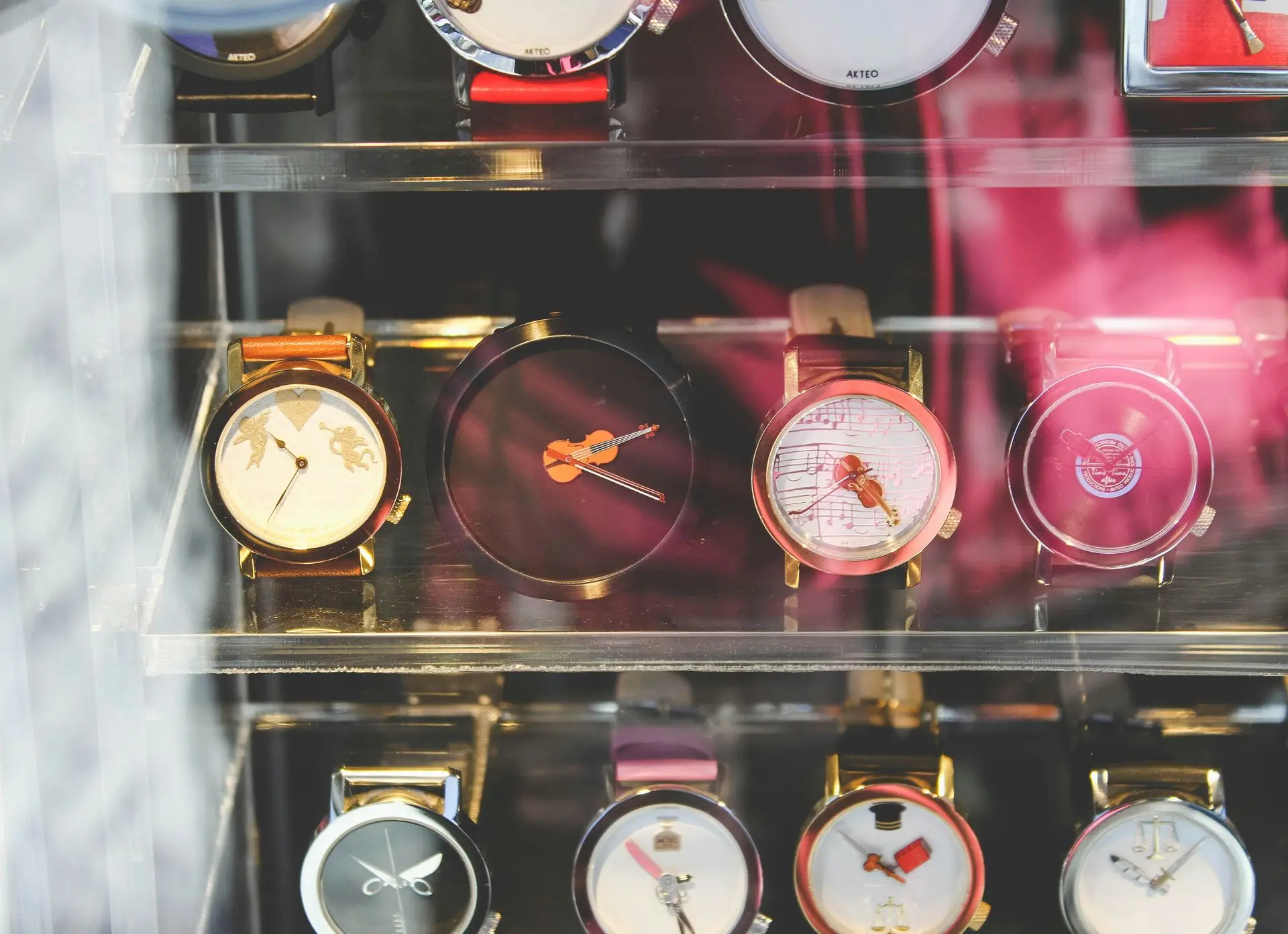 Creative design watches displayed at a wholesale watch market in China