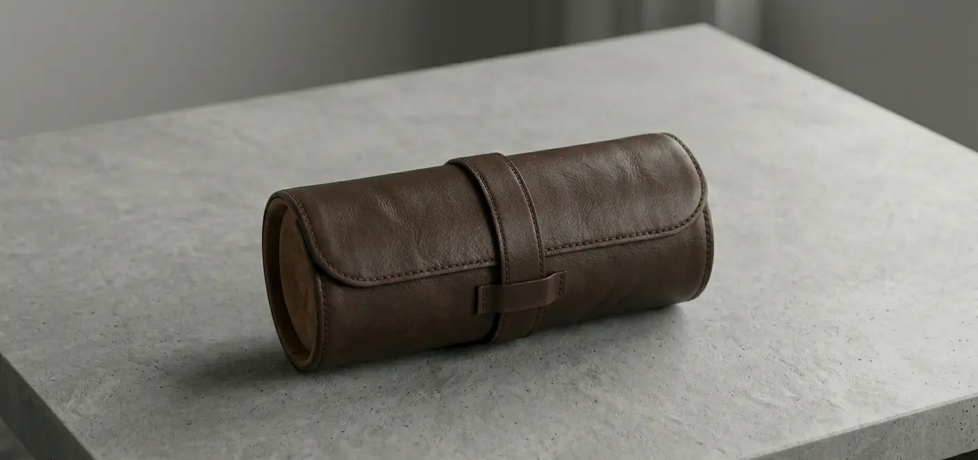 Budget leather watch roll alternative to Rimowa watch case for lightweight travel storage