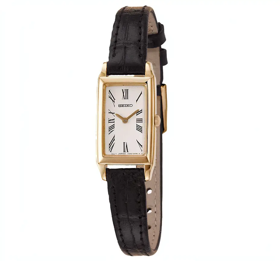 Seiko Tank Watch Seiko tank-style dress watch featuring Roman numerals and leather strap