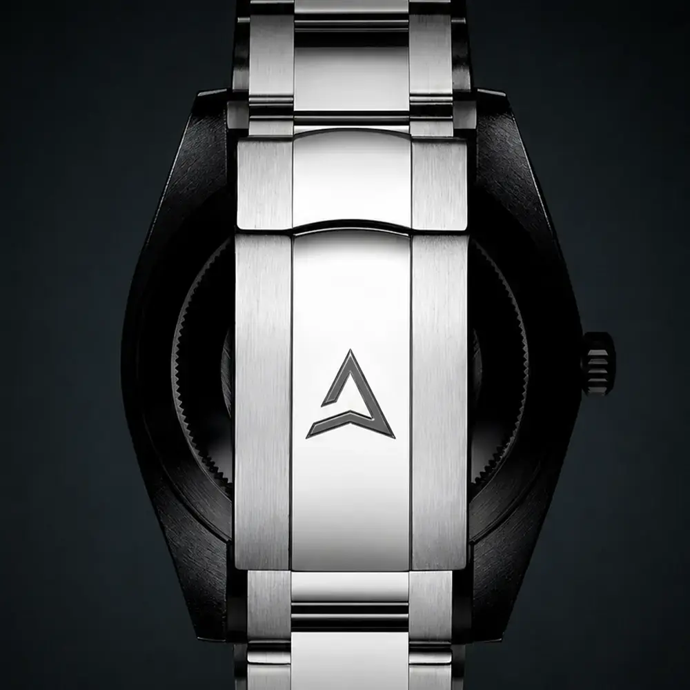 Leitzeit Logo on Stainless Steel Watch Bracelet Leitzeit watch with signature logo on stainless steel bracelet