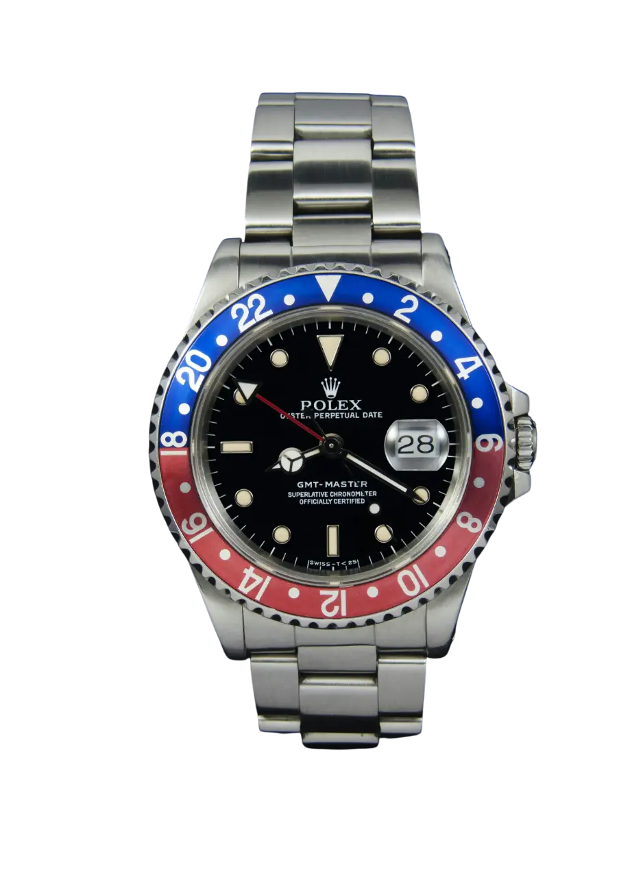 Rolex GMT-Master Aviation Watch for Multiple Time Zones Rolex GMT-Master aviation watch with red and blue 24-hour bezel