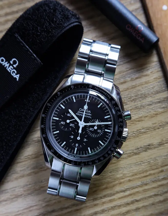 Omega Speedmaster chronograph watch with tachymeter bezel
