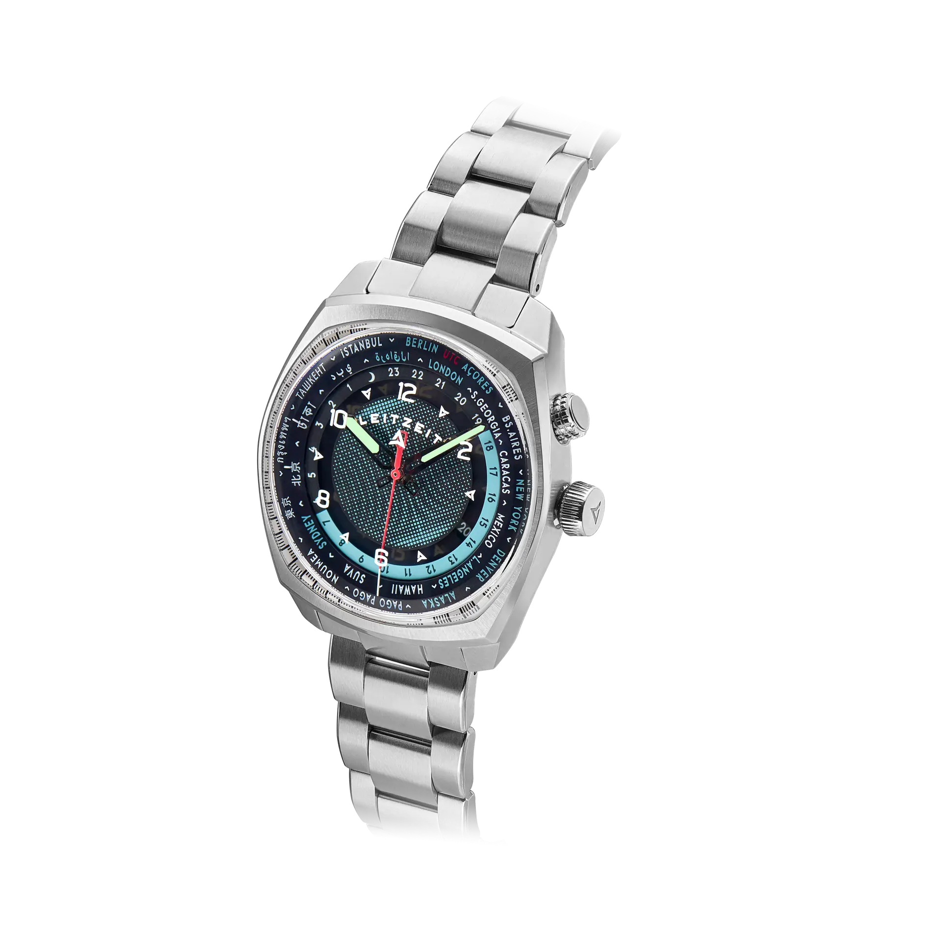 Axis Mundi Worldtimer automatic watch in Slate Grey with stainless steel bracelet