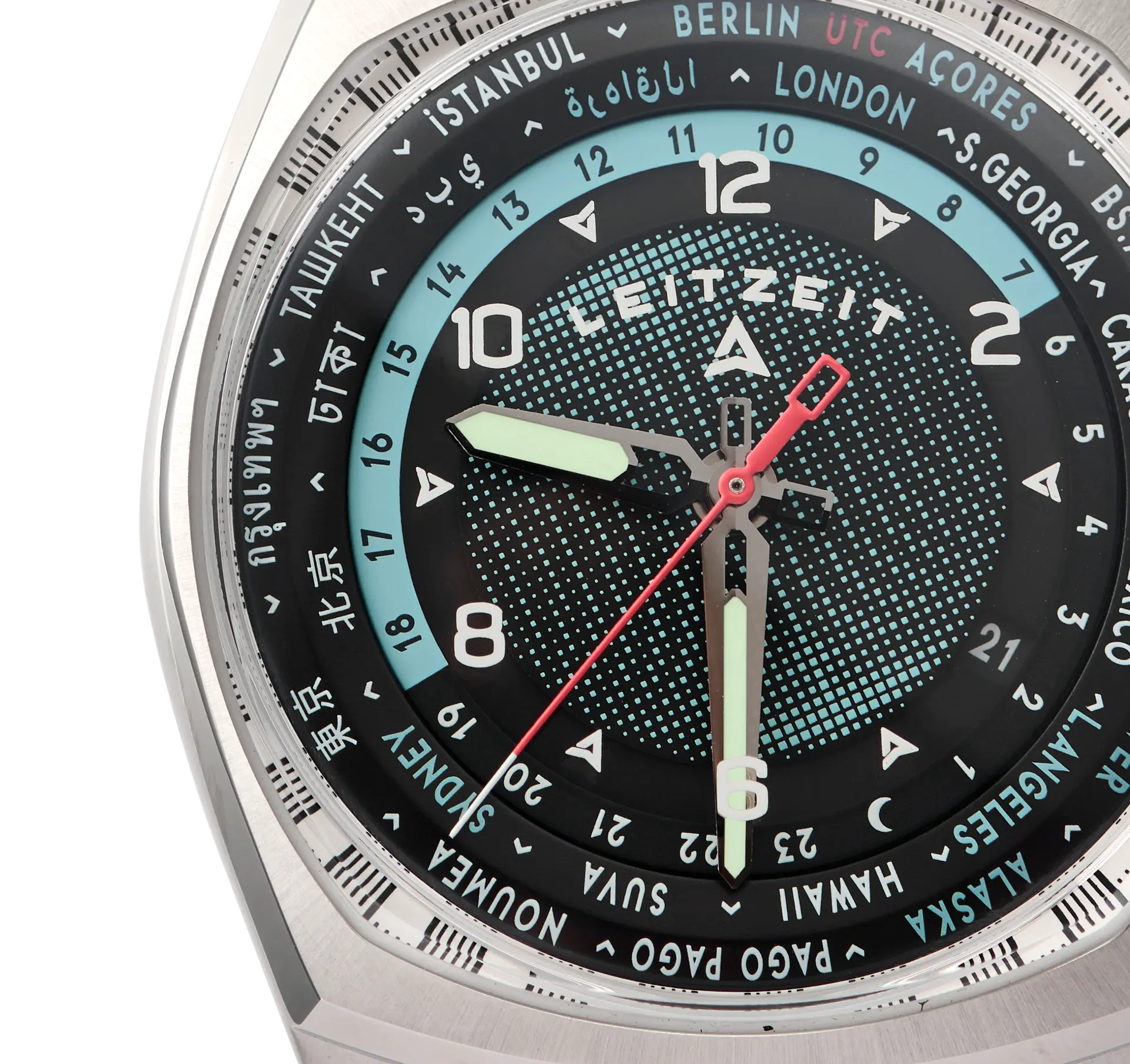 Axis Mundi Worldtimer Slate Grey dial with 24 time zones and world city ring