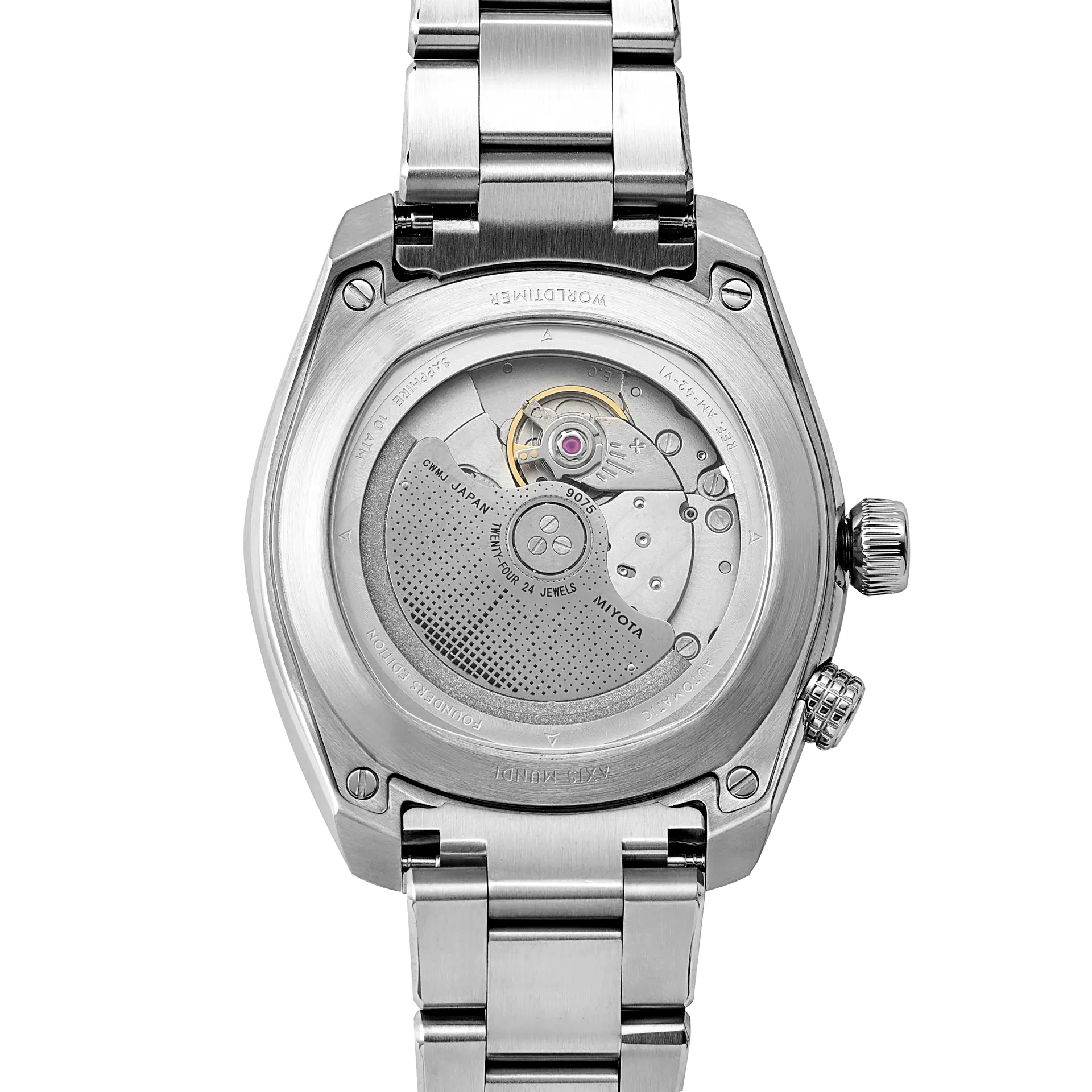 Axis Mundi Worldtimer with Miyota 9075 automatic movement and exhibition caseback