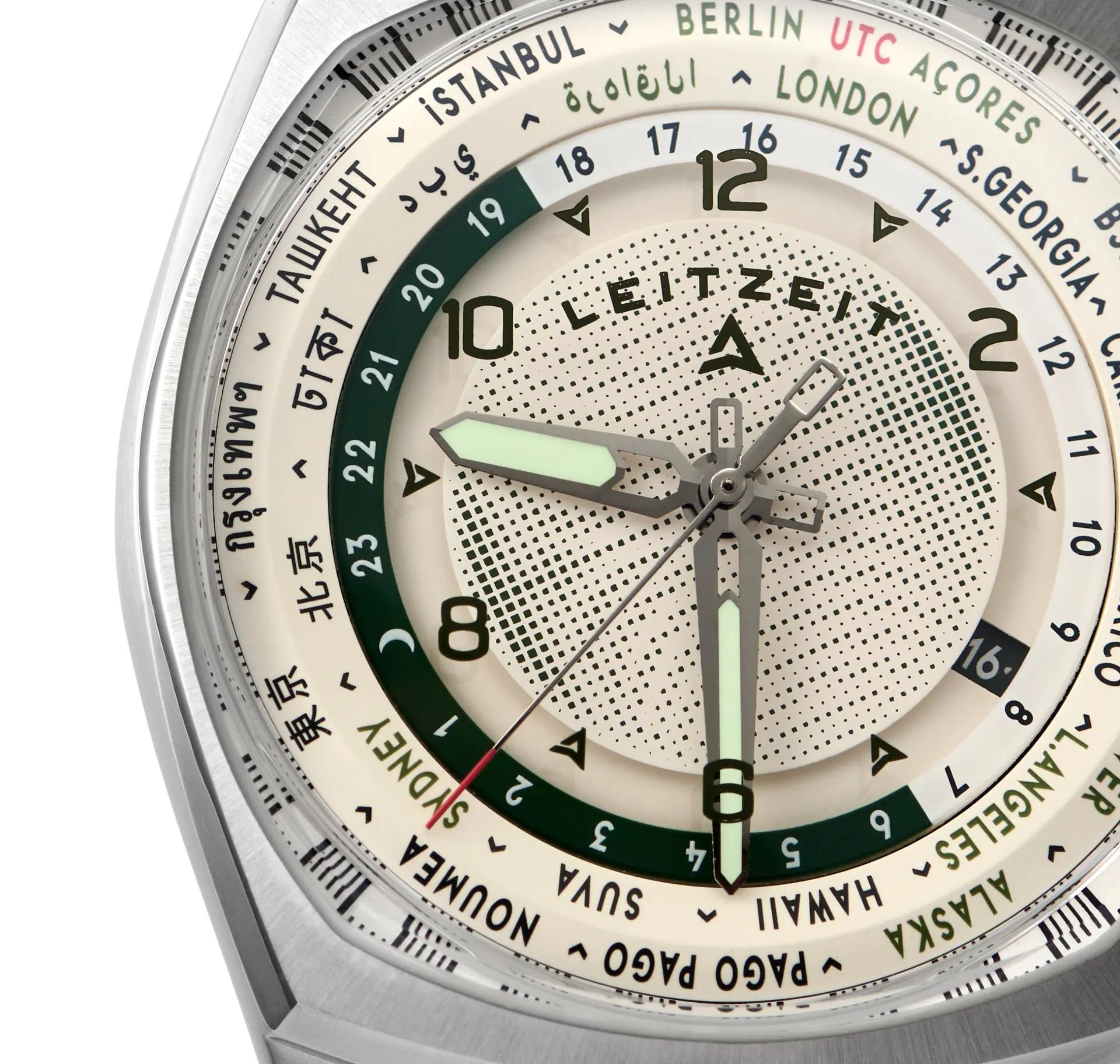 Axis Mundi Worldtimer Terra Beige dial with 24-city worldtime ring and 24 time zones