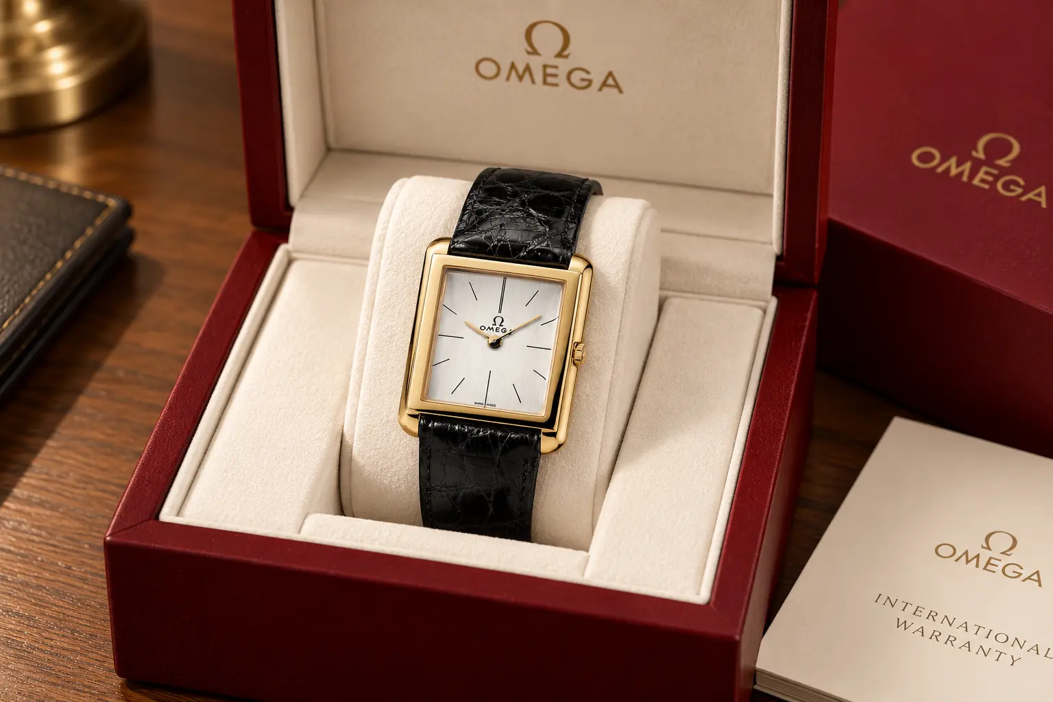 OMEGA Slimline gold watch in a presentation box