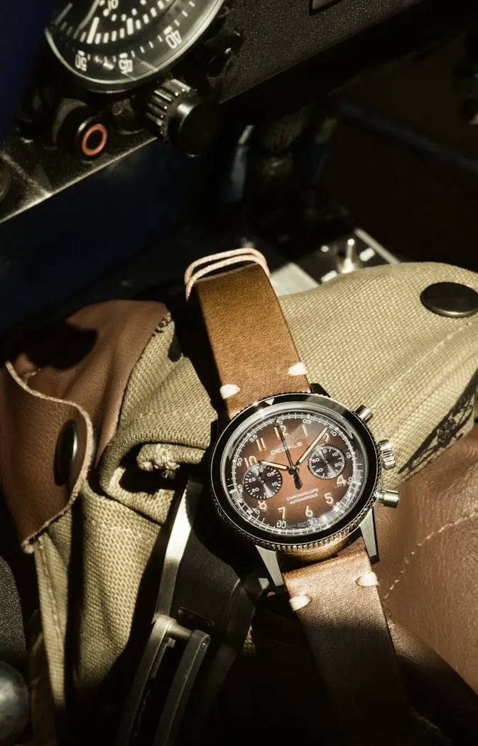 DÉDALE microbrand chronograph watch with distinctive aviation-inspired design