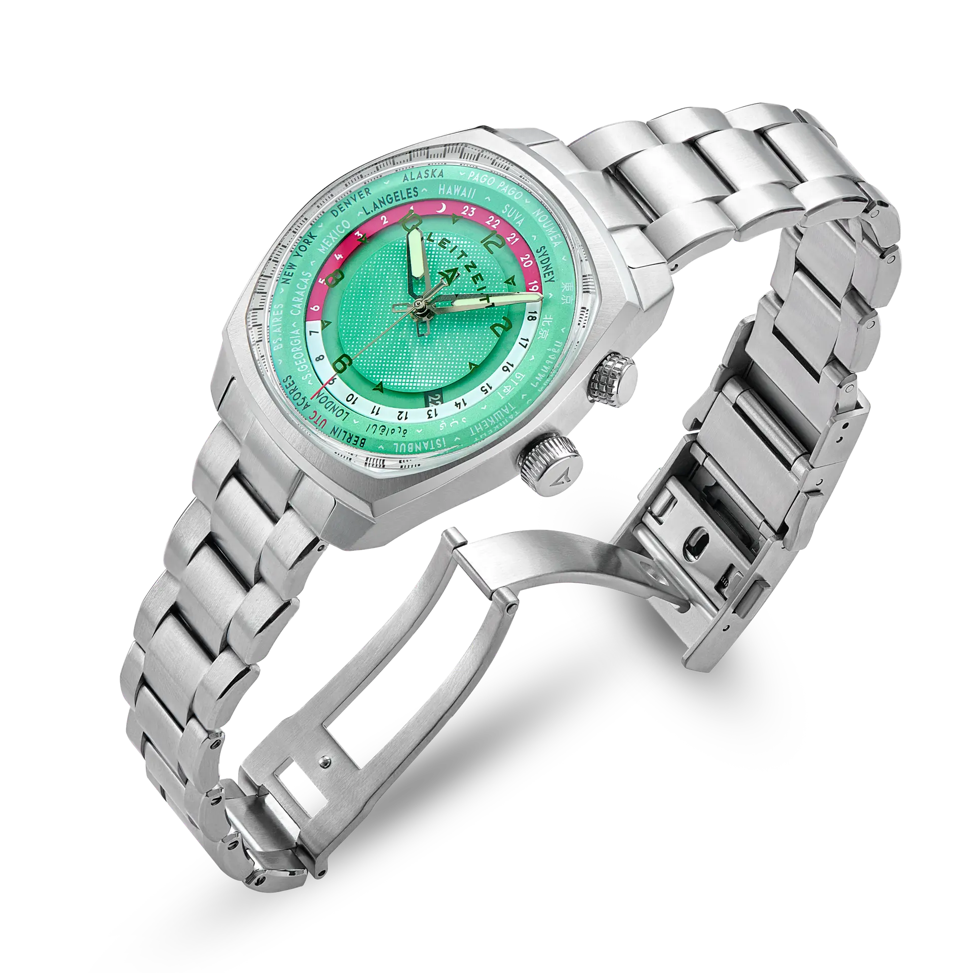 Leitzeit Axis Mundi Mechanical Worldtimer Watch Leitzeit Axis Mundi mechanical worldtimer watch with stainless steel bracelet